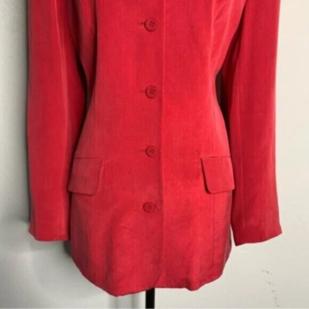 Andrea Viccaro Vintage Silk Single Breasted Collarless Blazer